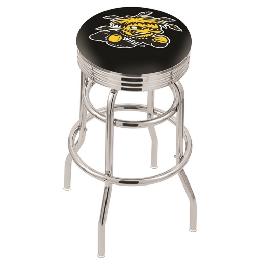 L7c3c Chrome Double Ring Wichita State Swivel Bar Stool With 2.5" Ribbed Accent Ring By Holland Bar Stool Company