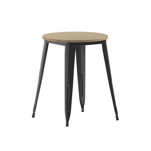 Declan Commercial Grade Indoor/Outdoor Dining Table, 23.75" Round All Weather Brown Poly Resin Top With Black Steel Base