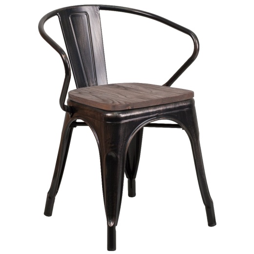 Luna Blackantique Gold Metal Chair With Wood Seat And Arms