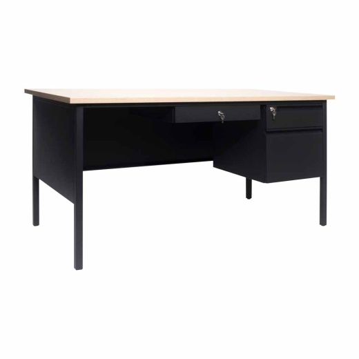Cambridge Commercial Grade 30X60 Right Side Single Pedestal Desk With 3 Locking Drawers, White Oak Top And Black Frame