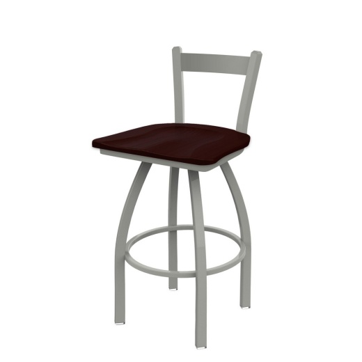 821 Catalina Low Back Swivel Stool With Anodized Nickel Finish And Dark Cherry Oak Seat