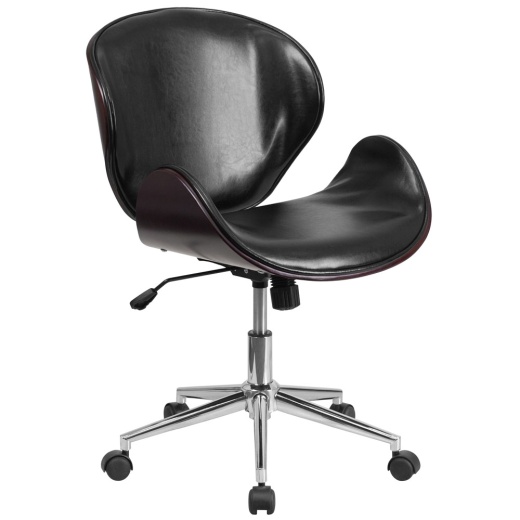 Tana Midback Mahogany Wood Conference Office Chair In Black Leathersoft