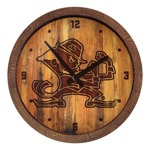 Notre Dame Fighting Irish: Leprechaun Branded "Faux" Barrel Top Clock
