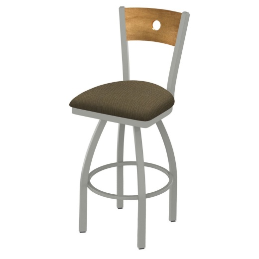 830 Voltaire Swivel Stool With Anodized Nickel Finish, Medium Back And Graph Cork Seat
