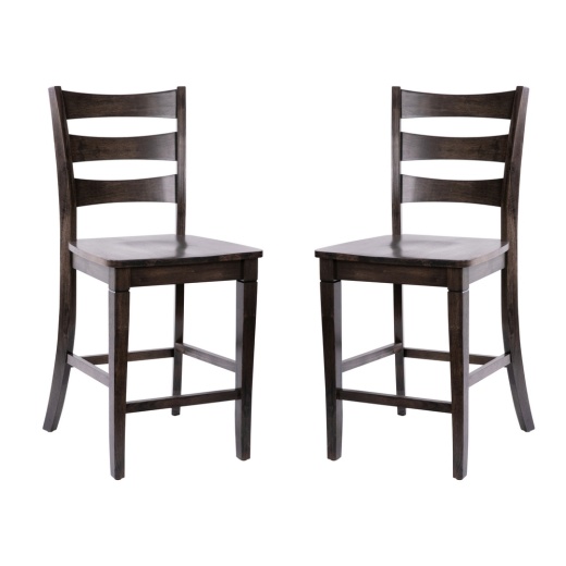 Liesel Set Of 2 Commercial Grade Wooden Classic Ladderback Counter Height Barstool With Solid Wood Seat, Gray Wash Walnut