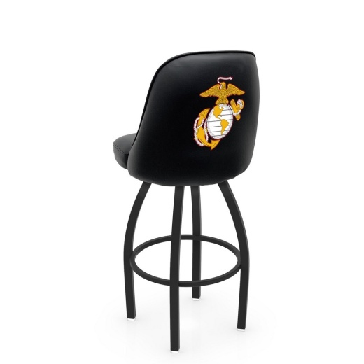 L048 Logo Grizzly Marine Corps (Red/Yellow) Swivel Stool With Black Wrinkle Finish By Holland Stool Co