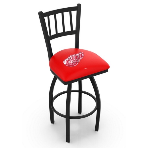 L018 Black Wrinkle Detroit Red Wings Swivel Bar Stool With Jailhouse Style Back By Holland Bar Stool Co