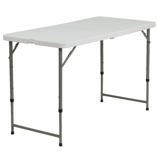 Elon 4Foot Height Adjustable Bifold Granite White Plastic Folding Table