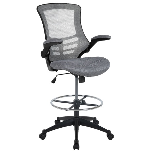 Kelista Midback Dark Gray Mesh Ergonomic Drafting Chair With Adjustable Foot Ring And Flipup Arms