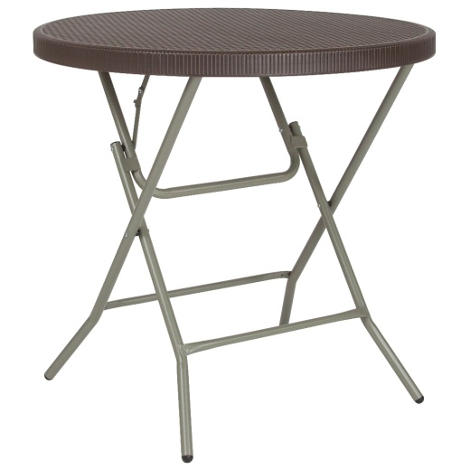 Trellis 2.6Foot Round Brown Rattan Plastic Folding Table