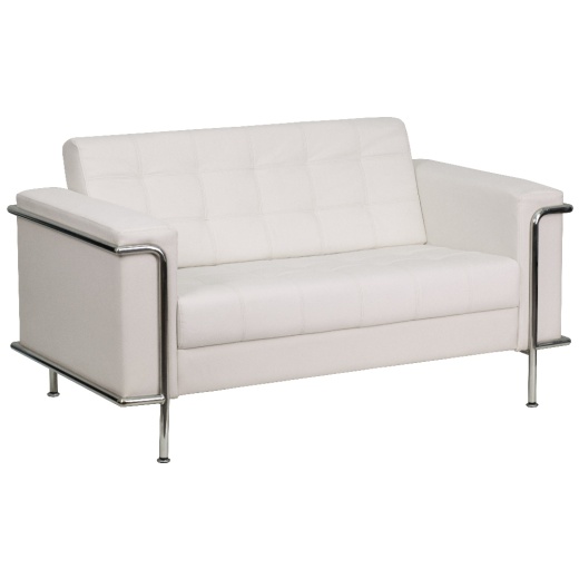 Hercules Lesley Series Contemporary Melrose White Leathersoft Loveseat With Encasing Frame