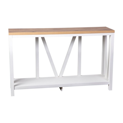Charlotte Farmhouse 2Tier Console Accent Table Brushed White Finish Engineered Wood Frame Warm Oak Finish Tabletop For Entryway Or Living Room