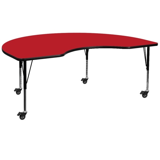 Wren Mobile 48''W X 72''L Kidney Red Hp Laminate Activity Table Height Adjustable Short Legs