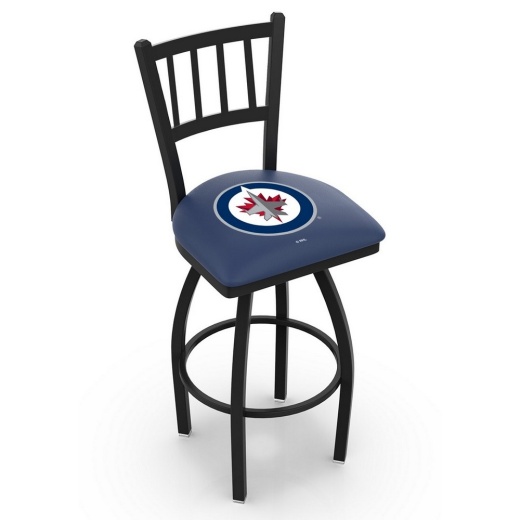 L018 Black Wrinkle Winnipeg Jets Swivel Bar Stool With Jailhouse Style Back By Holland Bar Stool Co