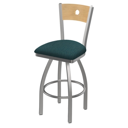 830 Voltaire Swivel Counter Stool With Stainless Finish, Natural Back, And Graph Tidal Seat