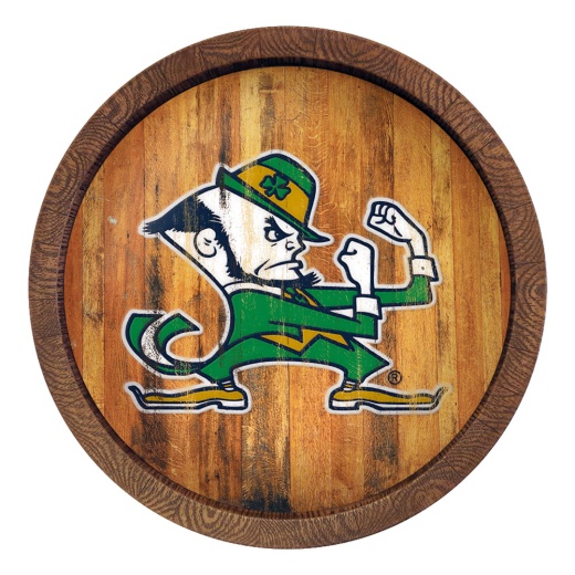 Notre Dame Fighting Irish: Leprechaun Weathered "Faux" Barrel Top Sign
