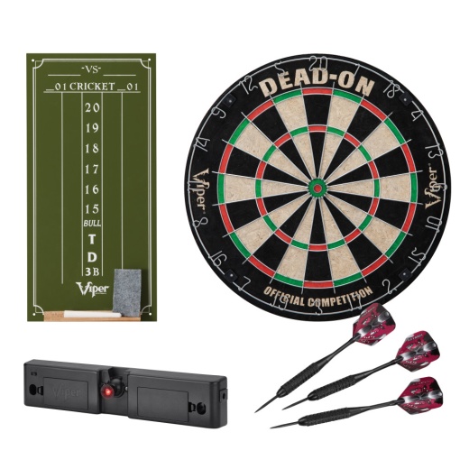 Viper Deadon Bristle Dartboard, Viper Small Cricket Chalk Scoreboard, Throw Line Light, And Viper Black Mariah Steel Tip Darts 22 Grams