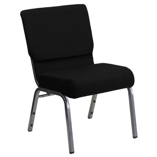Hercules Series 21''W Stacking Church Chair In Black Fabric Silver Vein Frame
