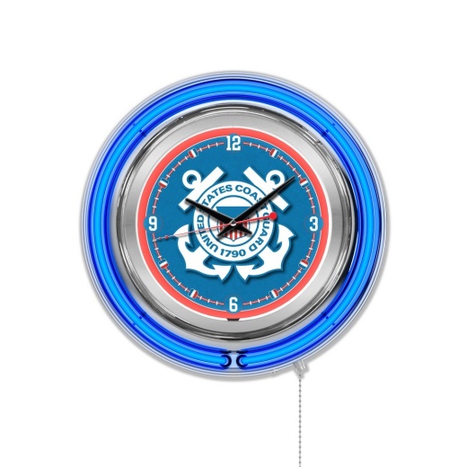 U.S. Coast Guard Double Neon Ring, Logo Clock By Holland Bar Stool Company