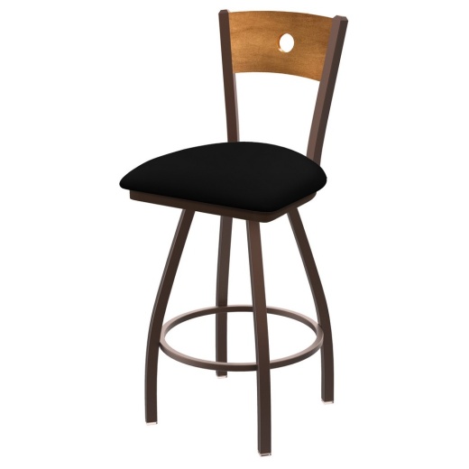 Xl 830 Voltaire Swivel Stool With Bronze Finish, Medium Back, And Black Vinyl Seat