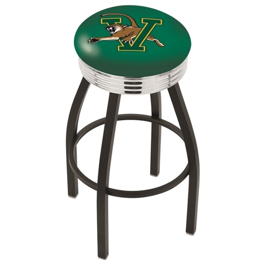 L8b3c Black Wrinkle Vermont Swivel Bar Stool With Chrome 2.5" Ribbed Accent Ring By Holland Bar Stool Company