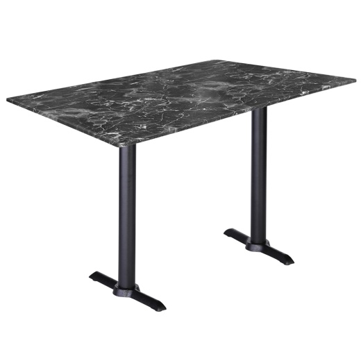 Two Indoor/Outdoor 42" Tall Od211eb Black Table Bases With A 22" Foot And A 30" X 48" Indoor/Outdoor Euroslim Top By The Holland Bar Stool Co