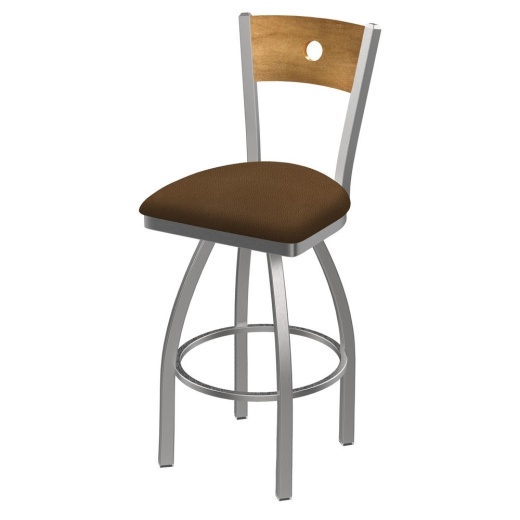 830 Voltaire Swivel Counter Stool With Stainless Finish, Medium Back, And Rein Thatch Seat
