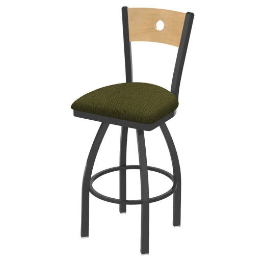 830 Voltaire Swivel Stool With Pewter Finish, Natural Back And Graph Parrot Seat