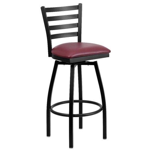 Hercules Series Black Ladder Back Swivel Metal Barstool Burgundy Vinyl Seat