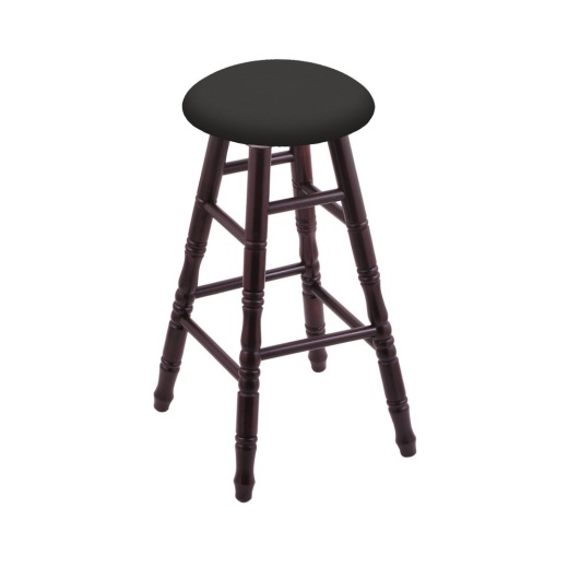 Maple Round Cushion Swivel Stool With Turned Legs, Dark Cherry Finish, And Canter Iron Seat