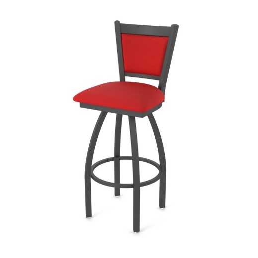 870 Hadleigh Swivel Stool With Pewter Finish And Canter Red Seat And Back