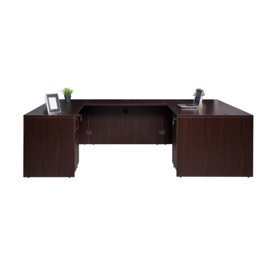 Boss Offie Products 66 Inch Executive Ushape Desk With 2 Box/Box/File Storage Pedestals, Mahogany ((N102,N197,N111,2 N166)