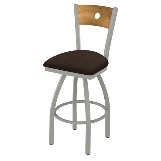 830 Voltaire Swivel Stool With Anodized Nickel Finish, Medium Back And Rein Coffee Seat