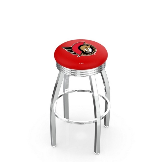 L8c3c Chrome Ottawa Senators Swivel Bar Stool With 2.5" Ribbed Accent Ring By Holland Bar Stool Company