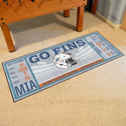 Miami Dolphins Ticket Runner Rug 30In. X 72In. Dolphins Helmet Logo