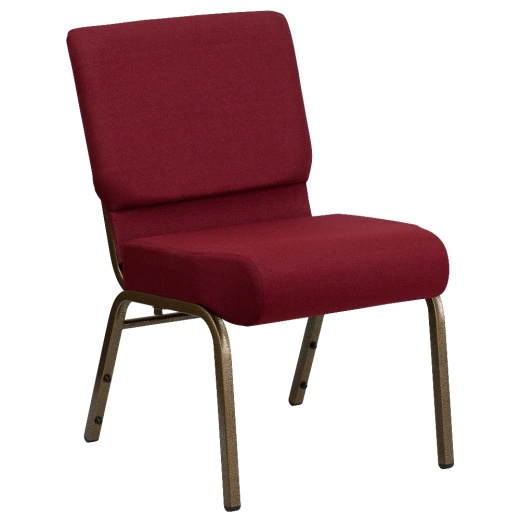 Hercules Series 21''W Stacking Church Chair In Burgundy Fabric Gold Vein Frame