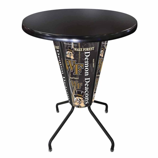 L218 Wake Forest University 42" Tall 36" Indoor/Outdoor Black Steel Top Lighted Pub Table With Black Wrinkle Finish