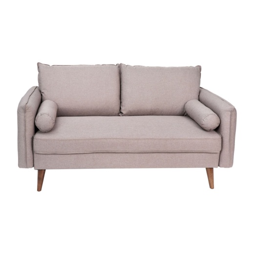 Evie Midcentury Modern Loveseat Sofa With Faux Linen Fabric Upholstery & Solid Wood Legs In Taupe