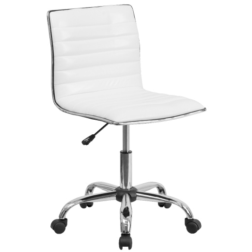 Alan Low Back Designer Armless White Ribbed Swivel Task Office Chair