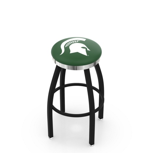 L8b2c Black Wrinkle Michigan State Swivel Bar Stool With Chrome Accent Ring By Holland Bar Stool Company