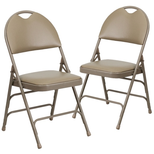 2 Pk. Hercules Series Ultrapremium Triple Braced Beige Vinyl Metal Folding Chair With Easycarry Handle