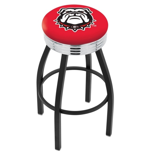 L8b3c Black Wrinkle Georgia "Bulldog" Swivel Bar Stool With Chrome 2.5" Ribbed Accent Ring By Holland Bar Stool Company