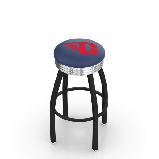 L8b3c Black Wrinkle University Of Dayton Swivel Bar Stool With Chrome 2.5" Ribbed Accent Ring By Holland Bar Stool Company
