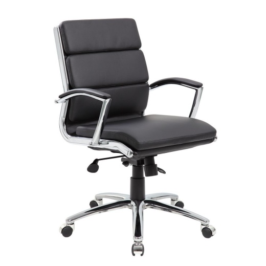 Boss Executive Caressoftplus Chair With Metal Chrome Finish Mid Back In Black
