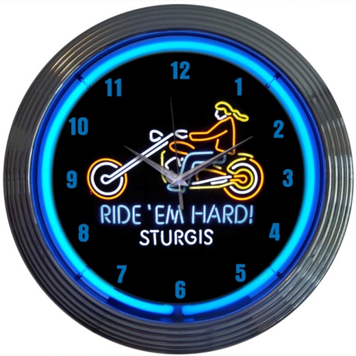 Motorcycle Ride Em Hard Sturgis Neon Clock 15" X 15" X 3"