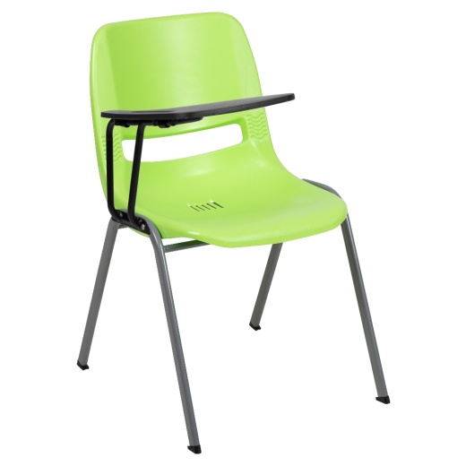 Hercules Green Ergonomic Shell Chair With Right Handed Flipup Tablet Arm