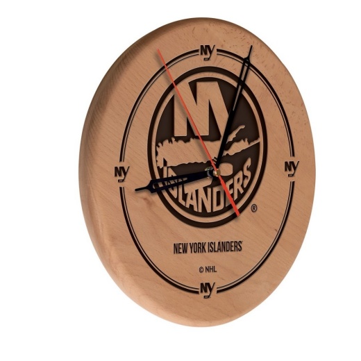 York Islanders Laser Engraved Wood Clock By The Holland Bar Stool Co