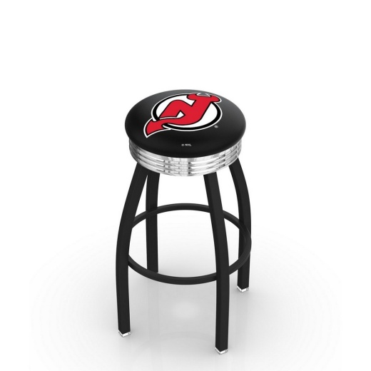L8b3c Black Wrinkle Jersey Devils Swivel Bar Stool With Chrome 2.5" Ribbed Accent Ring By Holland Bar Stool Company