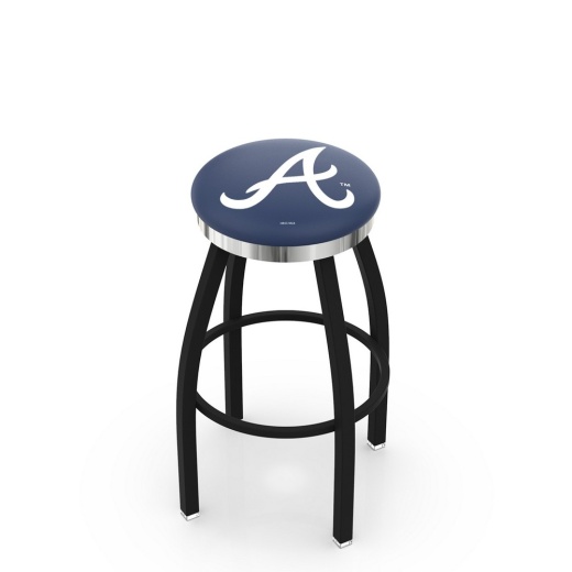 L8b2c Atlanta Braves Swivel Stool With A Black Wrinkle And Chrome Finish By Hbs