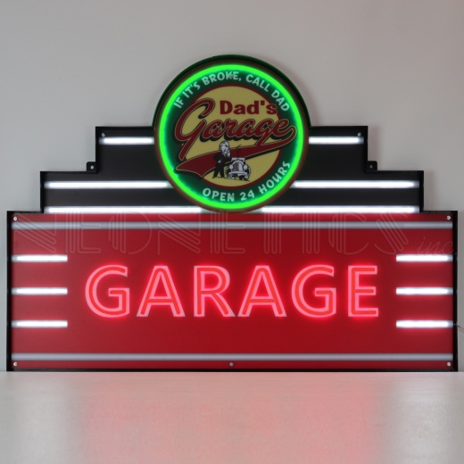 Art Deco Marquee Dad's Garage Led Flexneon Sign In Steel Can